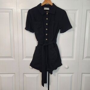 Urban Outfitters Black Cotton‎ Utility Button Front Tie Waist Romper Medium Y2K